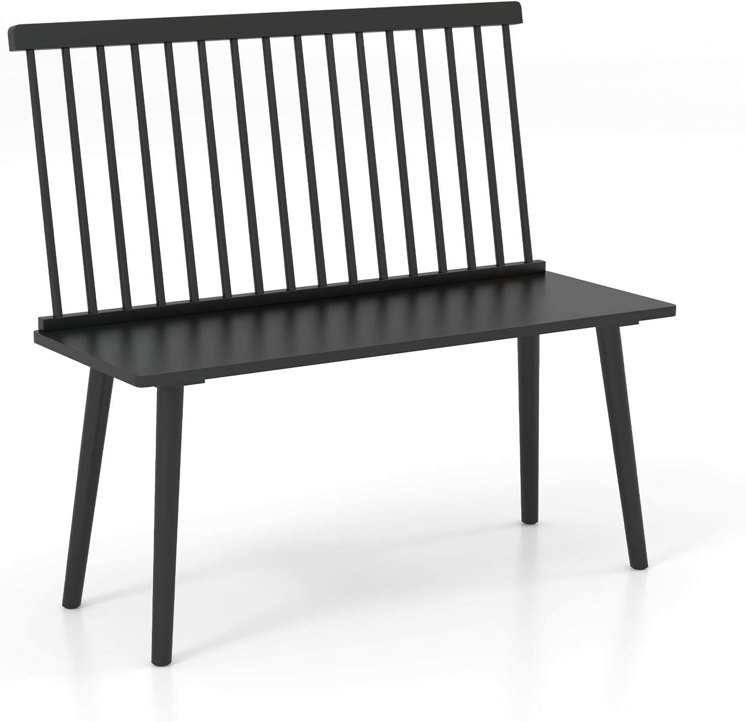 Giantex Dining Bench with Back, Black Windsor Bench with Spindle Back & Anti-Slip Foot Pads, Farmhouse Rubber Wood Dining Bench, Indoor Wooden Entryway Bench for Living Room, Dining Room, Hallway