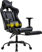 Massage Gaming Chair with Footrest - Ergonomic PC Office Chair with Lumbar Support, Headrest, Armrest - High Back PU Leather Recliner, Heavy Duty Swivel Gamer Chair, Black