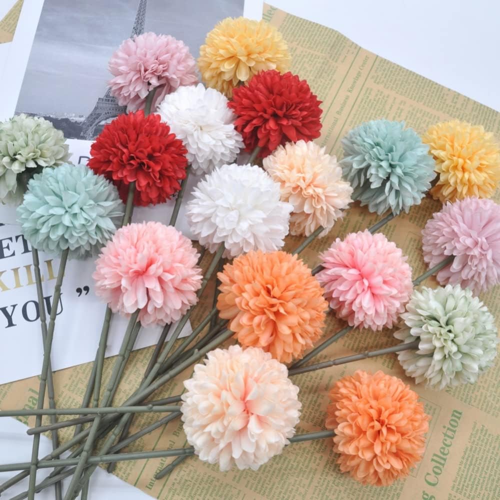 Artificial Flowers Chrysanthemum Ball Flowers 10pcs Bouquet for Autumn for Important People Glorious Moral for Home Office Coffee House Deco Parties and Wedding(Orange)