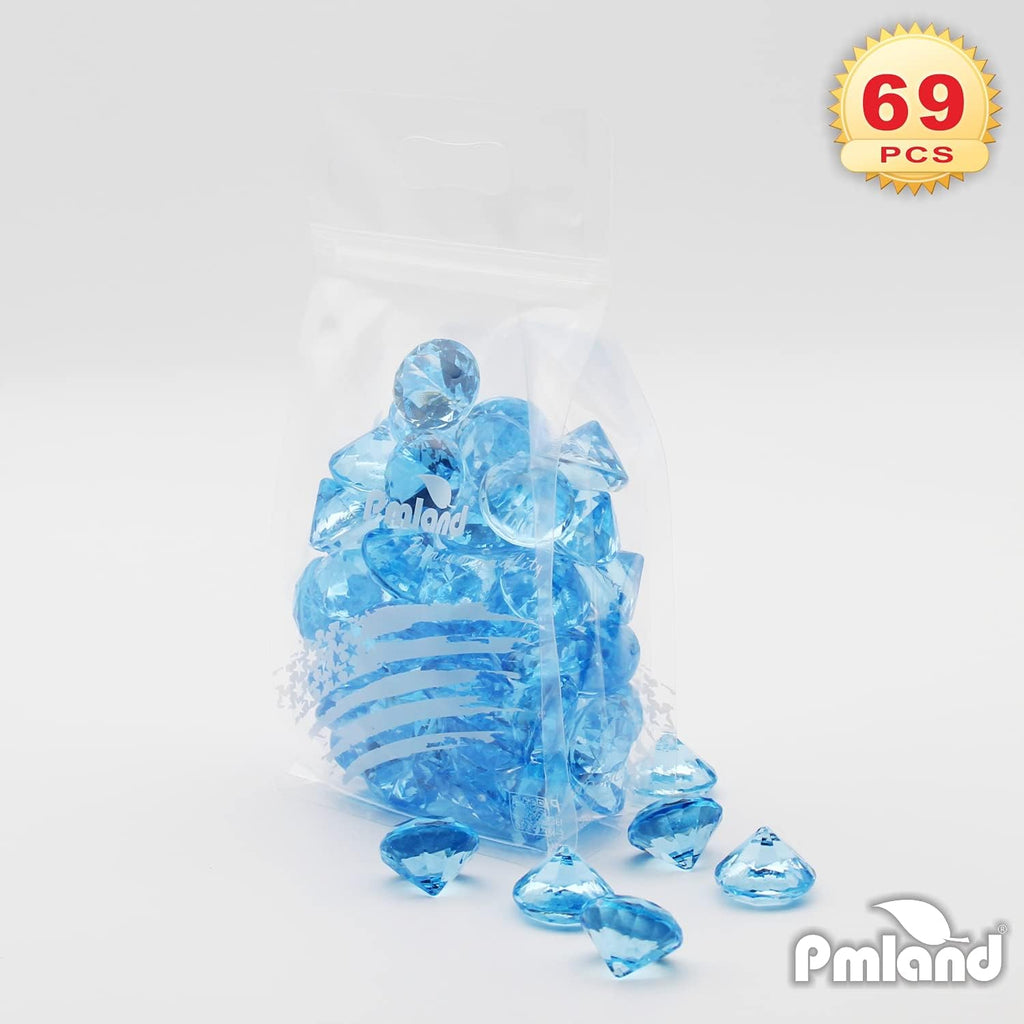 PMLAND 69 Pieces 25mm Big Round Acrylic Diamond Crystals Gems Treasure Gemstones for Baby Shower Table Scatters Vase Fillers Decoration Party Treasure Hunting Arts and Crafts - Light Blue
