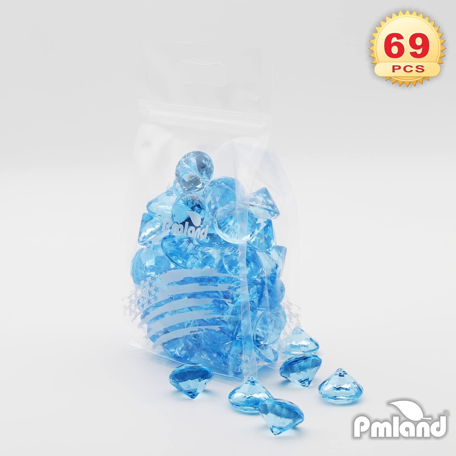 PMLAND 69 Pieces 25mm Big Round Acrylic Diamond Crystals Gems Treasure Gemstones for Baby Shower Table Scatters Vase Fillers Decoration Party Treasure Hunting Arts and Crafts - Light Blue