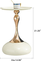 Round End Table with Rose Gold Base – Modern Metal Tray Top, Luxury Cream Side Table, Pedestal Accent Table for Living Room, Bedroom, or Nursery (Cream & Rose Gold)