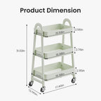 DUMOS 3 Tiers Metal Rolling Utility Cart with Lockable Wheels, Mobile Storage Organizer, Utility Shelving Unit for Kitchen, Office, Bathroom, Laundry, Narrow Places, Light Green