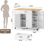 Ahomly Kitchen Island with Storage, 47.6" Rolling Kitchen Island on Wheels with Drop Leaf, Door Cabinet, Drawer, Spice Rack, Towel Rack and Knife Holder, Kitchen Cart Island Table for Kitchen, White