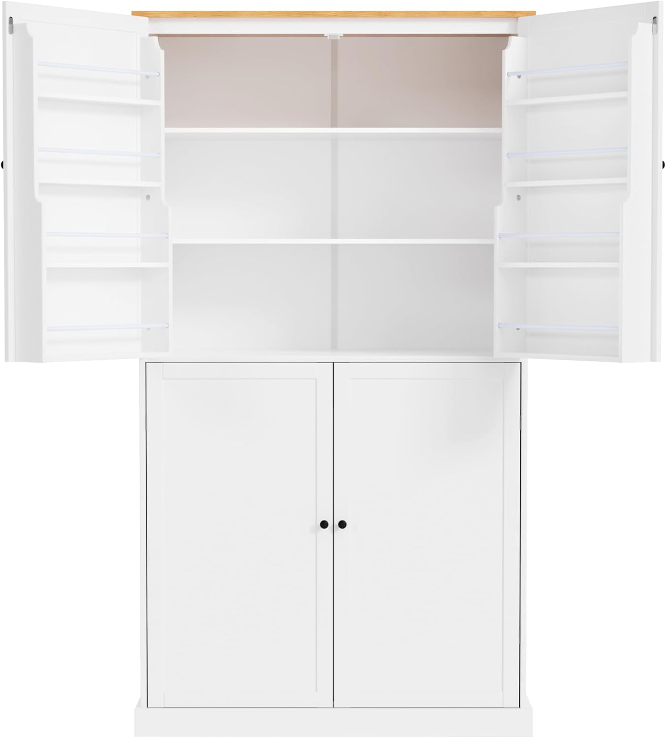 71.3" Tall Kitchen Pantry Storage Cabinet with 4 Doors, 2 Drawers, 2 Adjustable Shelves, 8 Door Shelves, Freestanding Kitchen Hutch Cabinet Cupboard for Kitchen, Dining Room (White)