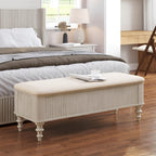 50.8-inch Multi-Functional Storage Ottoman Bench-Solid Rubberwood Bed End Bench with Linen Seat, Storage Bench for Bedroom, Entryway Shoe Organizer,Walnut (Beige + Rubber Wood + Linen)