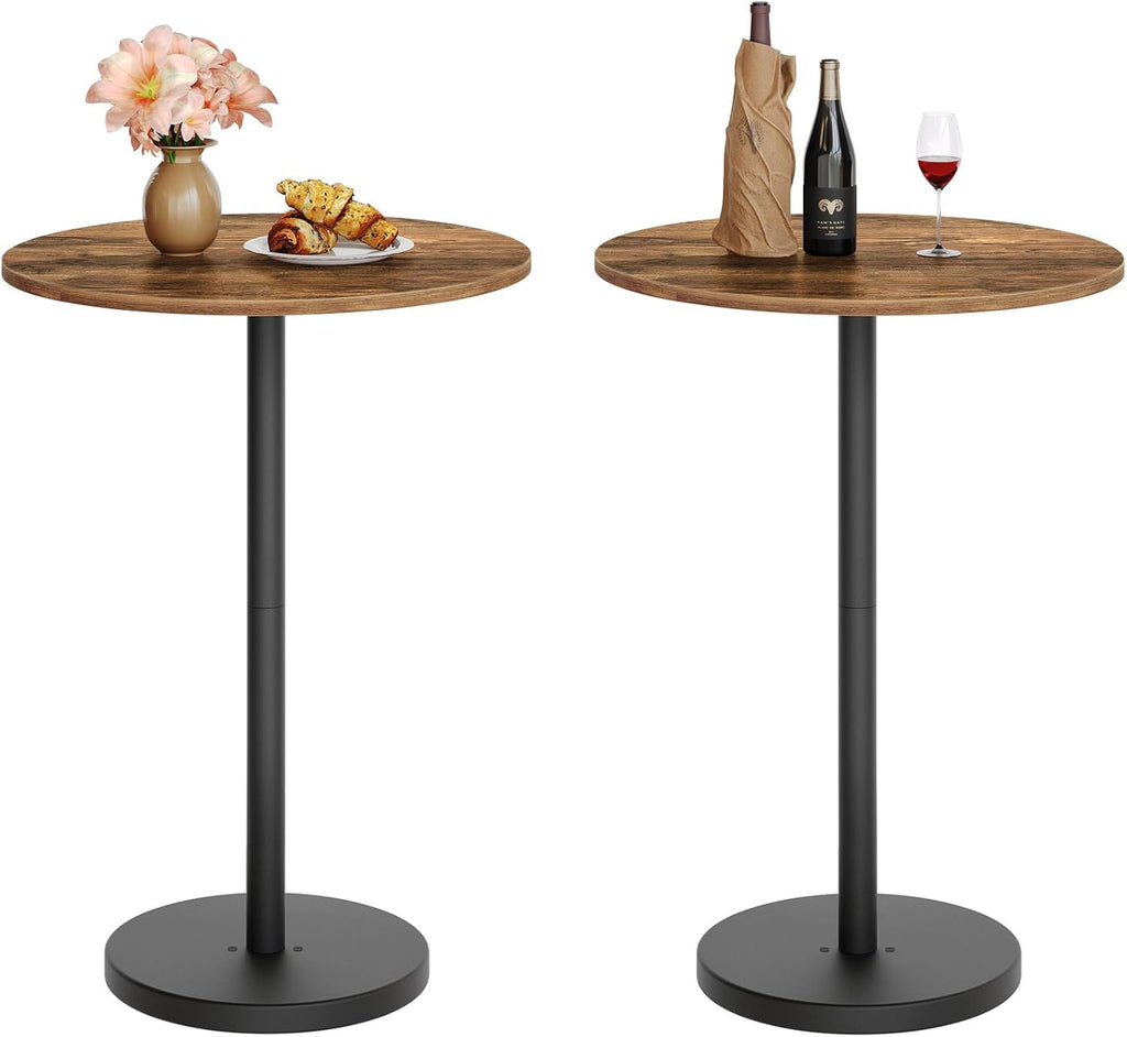 YATINEY Bar Table, Round Bar Table Set of 2, Counter Height Table, Pub Cocktail Table, Metal Frame, for Bistro, Dining Room, Living Room, Terrace, Rustic Brown and Black BT05L2BRY1