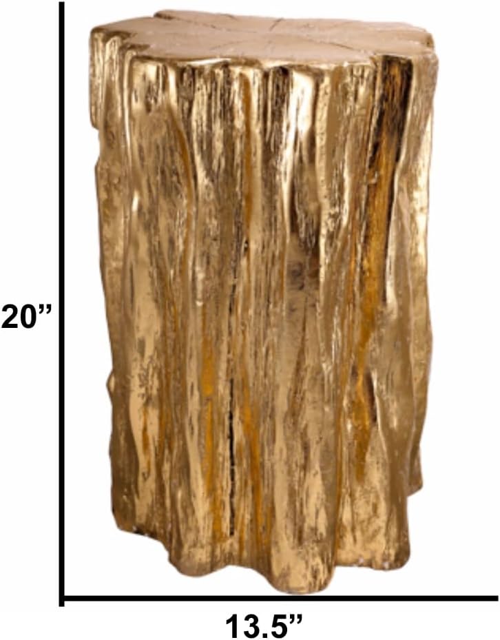 HomeStock Wood Texture Accent Table - Golden Tree Trunk Side Table for Living Room