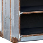Aviator Side Table & Compact Bookcase with Aluminum Finish and Riveted Detailing Industrial Living Room Furniture