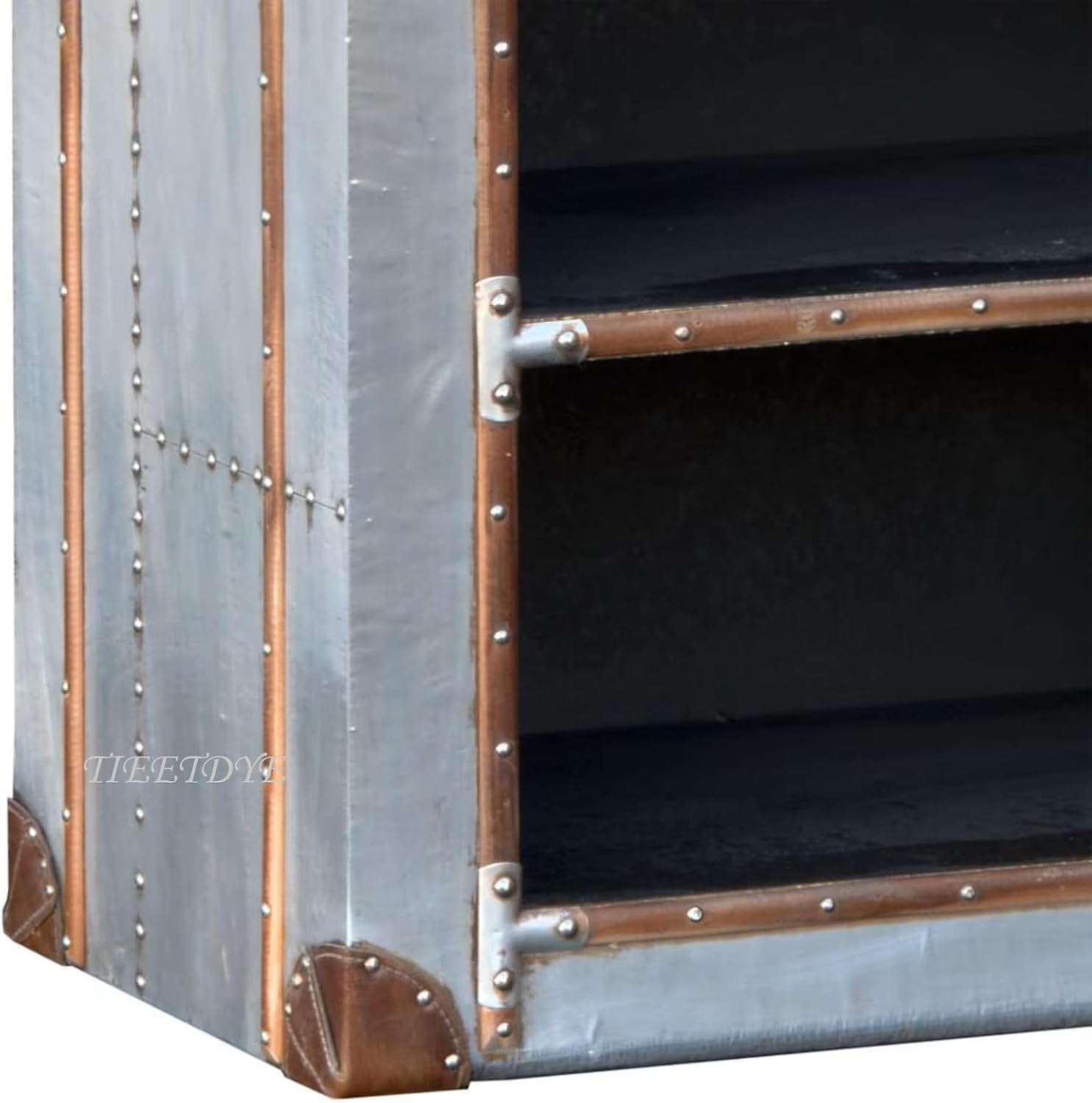 Aviator Side Table & Compact Bookcase with Aluminum Finish and Riveted Detailing Industrial Living Room Furniture