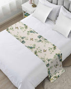Eucalyptus Leaves Bed Runner Scarf Cal King Size, Spring Summer Botanical Sage Green Rustic Luxury Bed Throw Runners & Scarves for Twin Full Queen King Foot of Bed, Hotel Wedding Decoration, 102"x20"