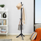 Tangkula Wood Coat Rack Freestanding, Entryway Height Adjustable Coat Stand with 9 Hooks & Stable Tri-Legged Base, Rubber Wood Coat Tree Hall Tree Coat Hanger Stand for Home Office Hall Entryway