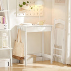 Haotian Small Desk with Drawers, Mini Writing Table, Vanity Table Computer Workstation Children Teenagers Desk with Hooks, White FWT43-W