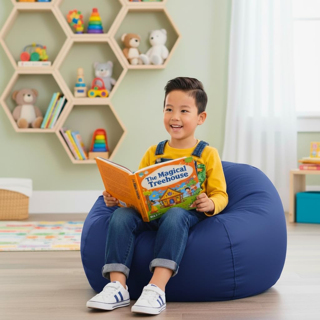 Dojo Classic Kids Bean Bag Chair (Filled) - Tough, Stain Resistant and Ultra Comfortable (Dark Navy)