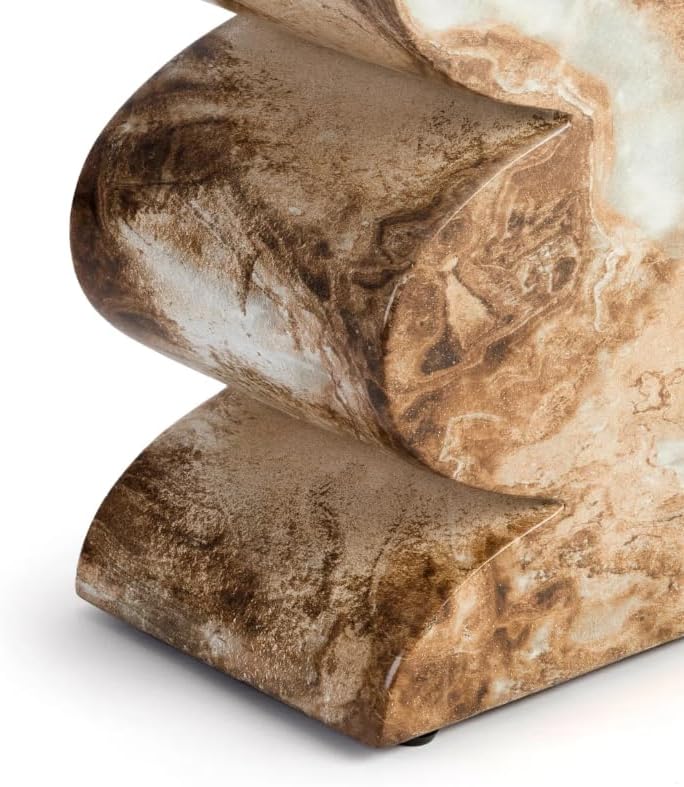 Modern Faux Marble End Table in Onyx Brown Side Table for Indoor and Outdoor | Weatherproof | 18.1'' H x 15.0'' W x 15.0'' D | White, Cream, Brown, Tan, Beige