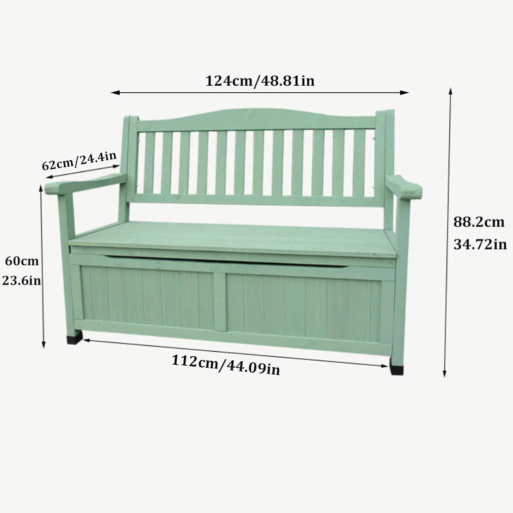 48.8 Inches Outdoor Garden Bench, Storage Bench, Solid Wood Patio Park Bench with Backrest, Arch Legs for Porch, Lawn, Yard(C)