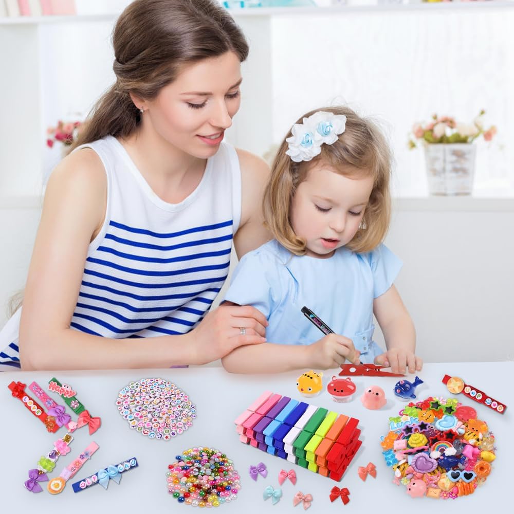JOICEE 80PCS Cheer Pins Spirit Clips,80 Colored Wooden Clothes Pins 126 Mini Resin Animals Bows Daisy and Stickers Pen 300 Beads Pearls for Backpacks Ribbon Team Classroom Cheer Gifts Bulk