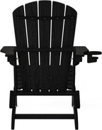Plawdlik Folding Adirondack Chair Set of 4, Cup Holder，Wooden Textured ，Heavy All-Weather HDPE Comfortable Set Poolside Backyard Lawn Black