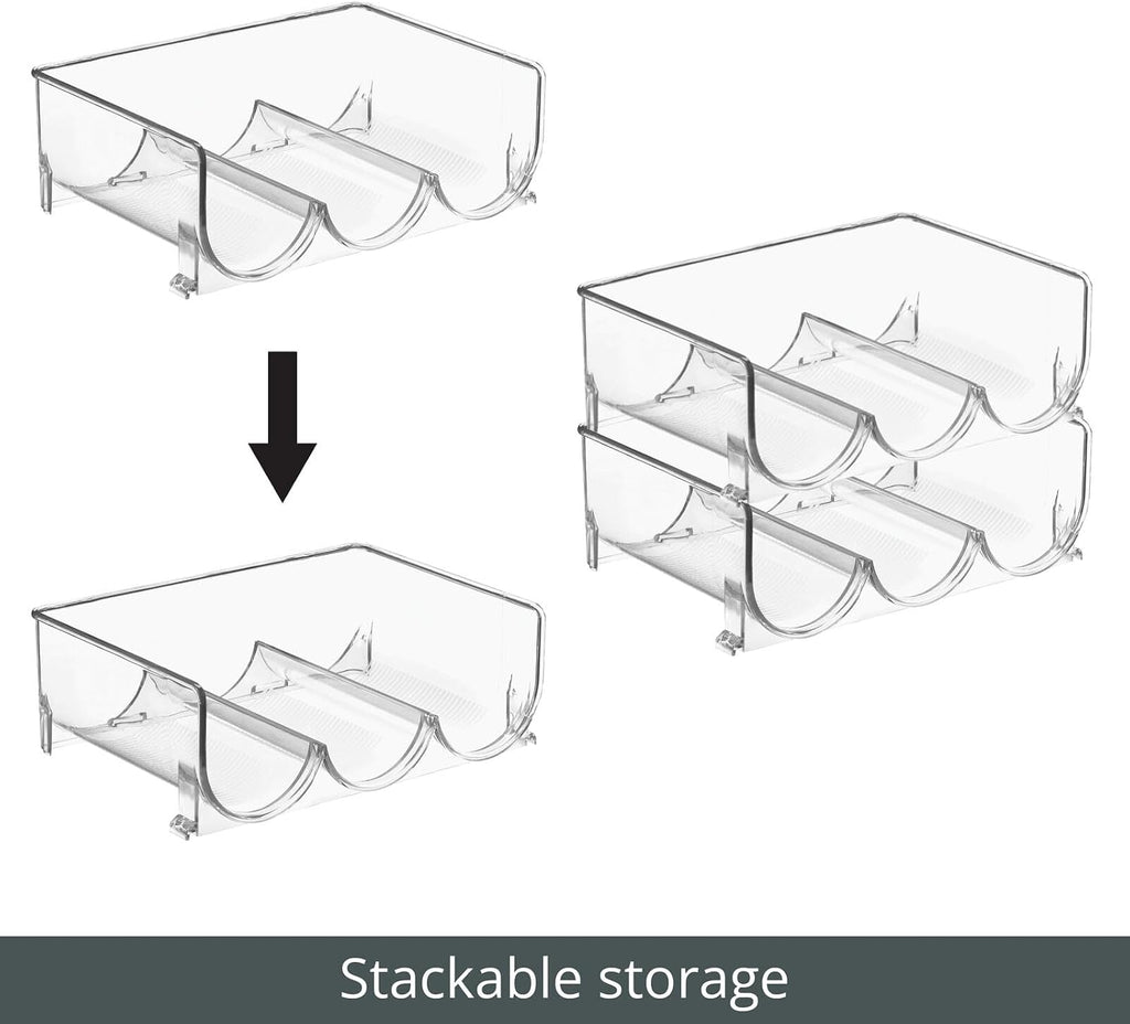 mDesign Stackable Plastic 3 Bottle Refrigerator Wine Rack - Kitchen Storage Organizer Holder for Storing Champagne, Wine, and Water Bottles - Stacking Wine Bottle Organizer for Fridge - Clear