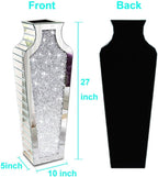 27" Tall Diamond Mirrored Floor Vase Silver Glass Decor for Flower No Water | Sparkling diamond mirror glass. Stunning floor accent for living room, entryway, or hallway. Ideal for modern home decor.