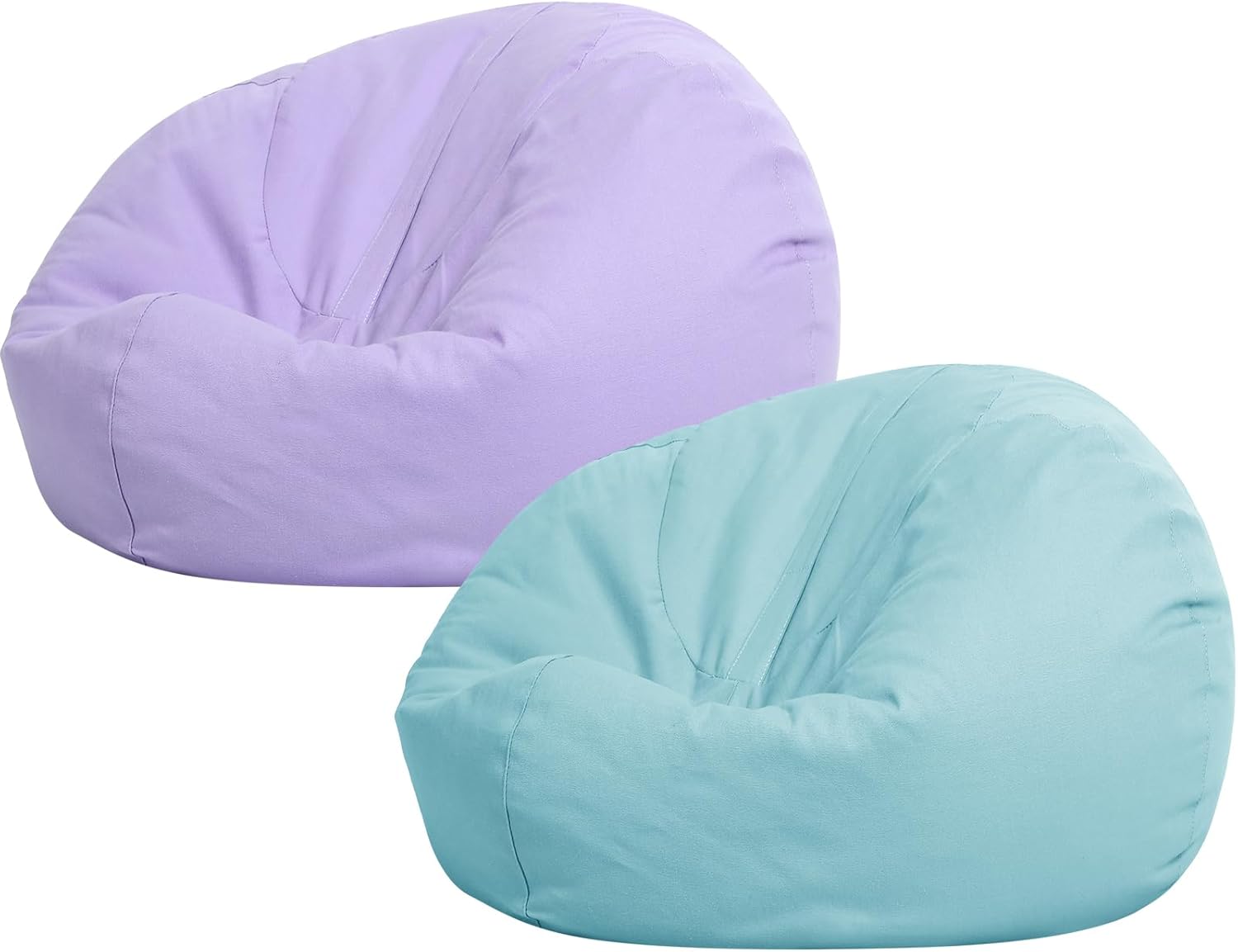 Sliner 2 Pcs Stuffed Storage Bean Bag Chair Cover for Kids Adults (no Filler) Stuffable Zipper Beanbag Cover for Organizing Plush Toys or Memory Foam(31.5 * 31.5 * 15inch,Cotton,Green and Purple)
