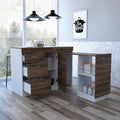 Grecia Kitchen Base Cabinet - 3 Drawers, 2 Shelves, White/Dark Walnut - Expandable Counter Space