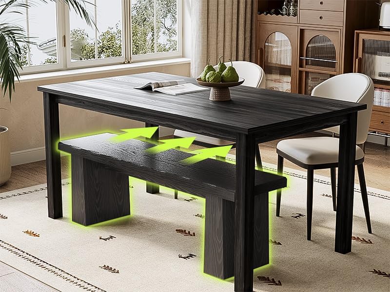LITTLE TREE 47-Inch Wooden Entryway Bench, Farmhouse Dining Bench with Sturdy Frame for Dining Room, Bedroom, Living Room Hallway Kitchen, Easy Assembly (Black)