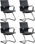 Office Guest Reception Chair Set of 4, Conference Room Chairs Waiting Room Chairs 4 Pack, Modern Leather Office Desk Chair No Wheels.（Black）