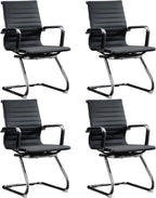 Office Guest Reception Chair Set of 4, Conference Room Chairs Waiting Room Chairs 4 Pack, Modern Leather Office Desk Chair No Wheels.（Black）
