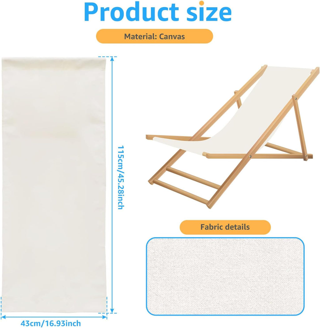 Deck Chair Sling Replacement, 45×16.9" Patio Sling Lounge Chairs Canvas, Folding Lounge Repair Cloth DIY Replacement Kits for Sunbathing Garden Courtyard Beach Relaxation (No Pillow)
