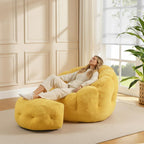 Flower Bean Bag Chair with Ottoman, Comfy Fuax Fur Beanbag for Adults & Teens, Fluffy Plush Floor Lazy Sofa for Bedroom, Living Room, Reading Nook, Yellow