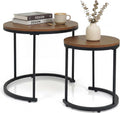 GOFLAME Nesting Coffee Tables Set of 2, Stacking Round Center Table with Wooden Tabletop & Powder Coated Steel Frame, Living Room Coffee End Table Set for Apartment, Bedroom (Brown & Black)