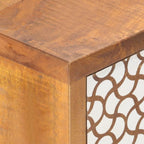 Mid-Century Modern Sideboard with Six Drawers, Solid Mango Wood and MDF Construction, Brown Lacquered Finish with Geometric Printed Patterns, Ample Storage for Dining