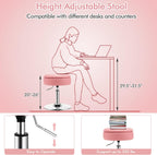 COSTWAY Counter Height Bar Stool, Tufted PU Leather 20"-26" H Adjustable Swivel Vanity Chair with Removable Tray Top and Storage Space, Modern Round Ottoman for Makeup Kitchen Island Shop, Pink