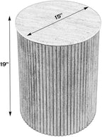 Beaumont Lane Modern Round Side Table, 15" x 19", Travertine Stone Top and Fluted Mango Wood Base, Natural Finish, Durable Accent Table for Living Room or Bedroom