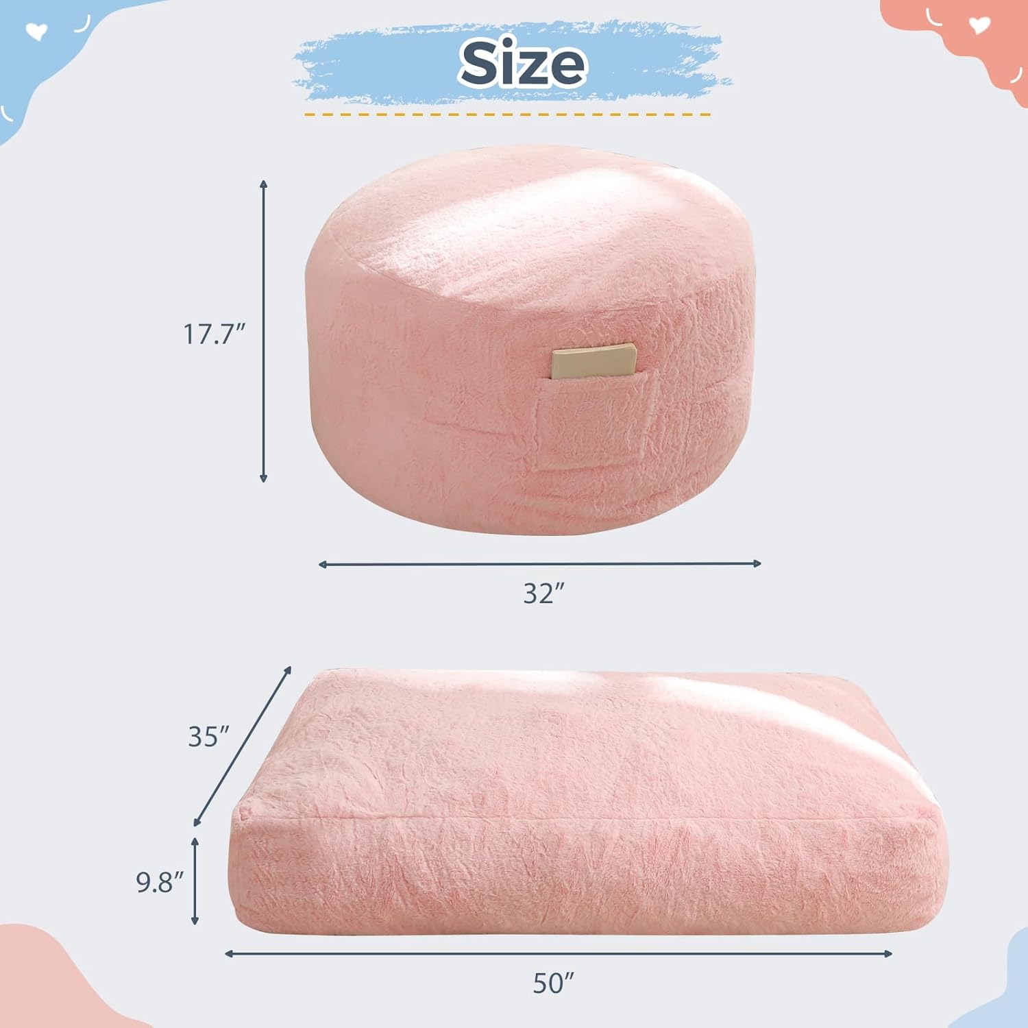 MAXYOYO Bean Bag Chair Bed for Kids, Convertible Bean Bag Folds from Lazy Chair to Floor Bed, Stuffed Floor Sofa Couch Sofa Bed for Boys and Girls, High-Density Foam Filling, Pink