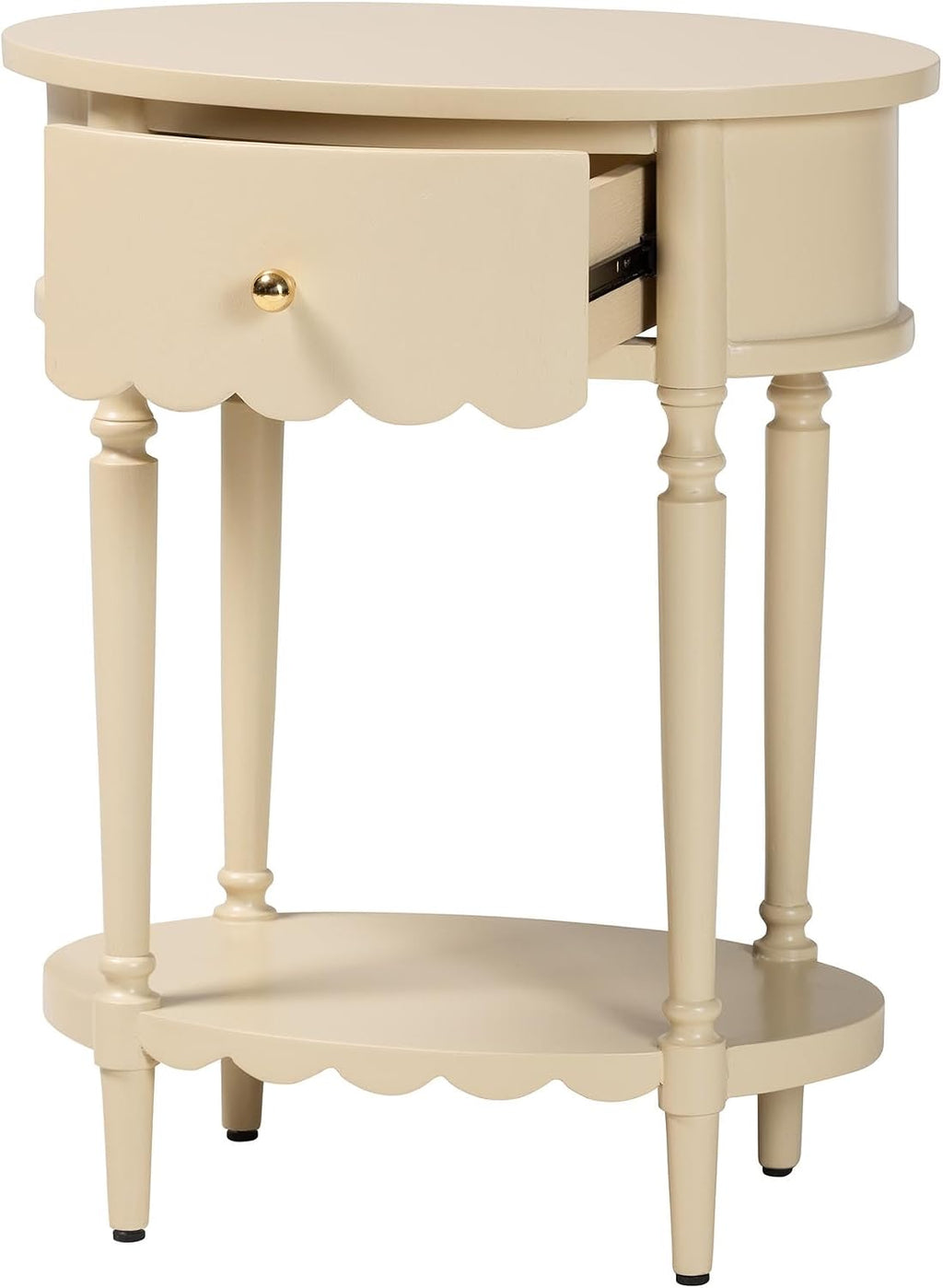 Bali & pari Liba End Table - 1-Drawer Accent Table with Scalloped Detailing and Open Shelf Storage for Hallway, Entryway, and Living Room