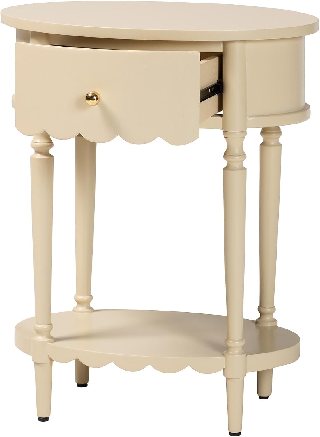 Bali & pari Liba End Table - 1-Drawer Accent Table with Scalloped Detailing and Open Shelf Storage for Hallway, Entryway, and Living Room