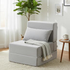 Folding Sofa Bed, Convertible Sleeper Chair with Pillow, Foldable Mattress & Back Support, Portable Floor Lounger Futon for Apartment, Dorm, Living Room, Bedroom, Gray