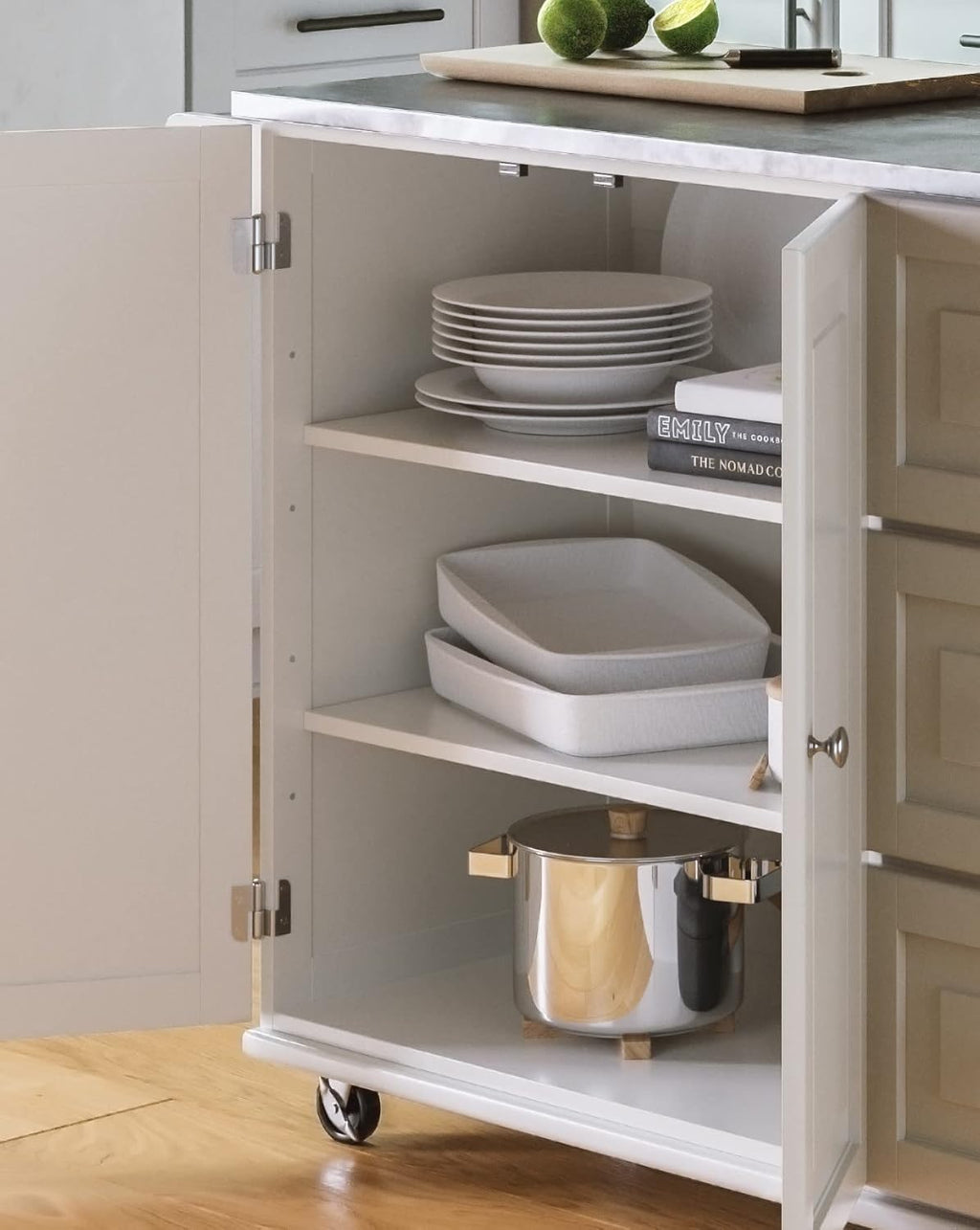 53.5" Kitchen Island Cart with Storage, Rolling Kitchen Cart on Wheels with Stainless Steel Top, Mobile Prep Station with Drawers, Cabinets, Adjustable Shelves & Towel Rack, Solid Wood, Off White