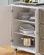 53.5" Kitchen Island Cart with Storage, Rolling Kitchen Cart on Wheels with Stainless Steel Top, Mobile Prep Station with Drawers, Cabinets, Adjustable Shelves & Towel Rack, Solid Wood, Off White