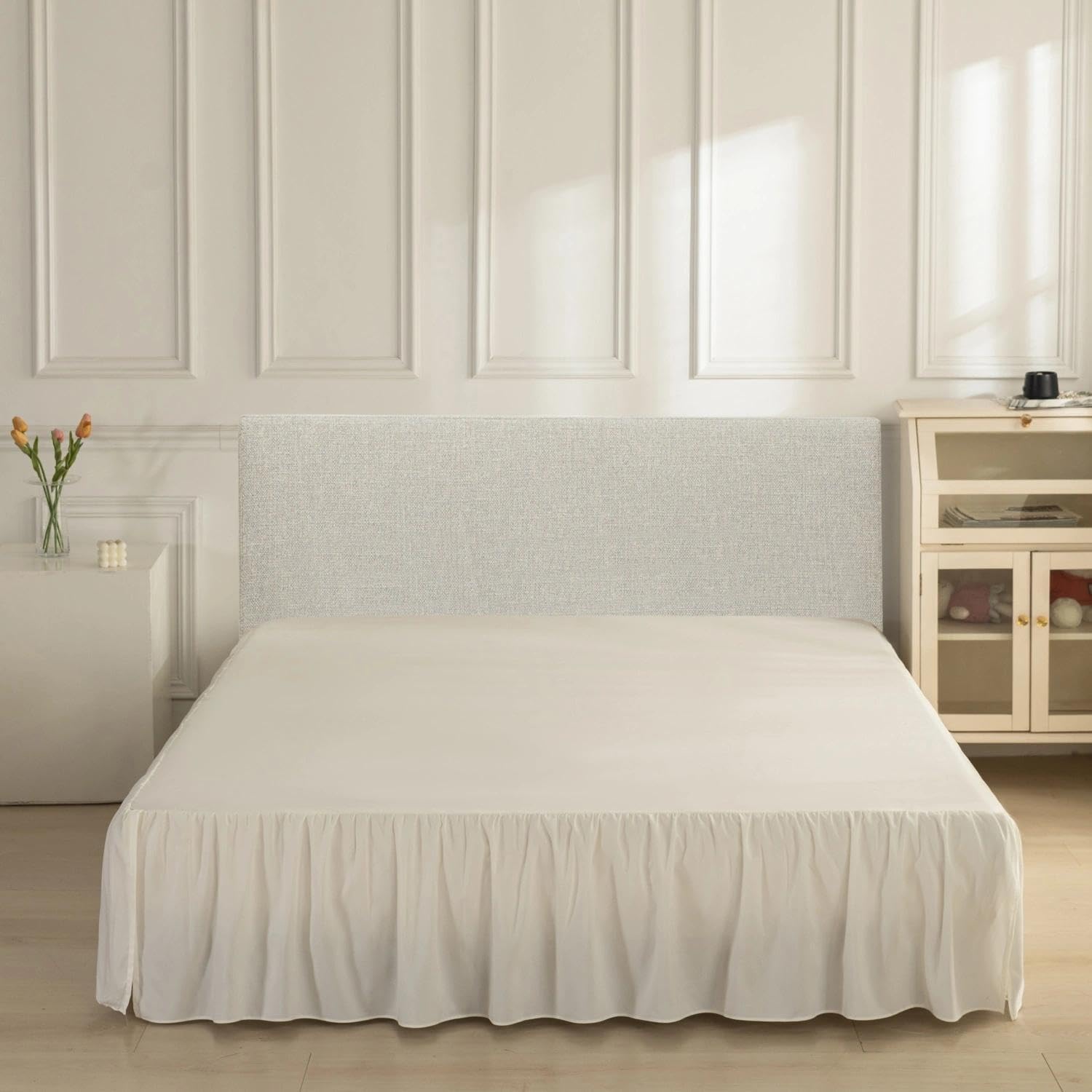 Bed Skirt Queen Size Ruffled Bed Skirt with Split Corners, Queen Bed Skirts 14 Inch Drop with Platform, 14'' Queen -Ivory