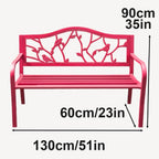 Pink Outdoor Bench with Bird & Branch Design Weather Resistant Garden Bench, Patio Loveseat with Ergonomic Backrest