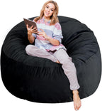 SHOUREN 3 Ft Bean Bag Chair,Memory Foam Bean Bag Chairs for Adults,Bean Bag Sofa for Living Room,Beanbag with Filler Included,Soft Velvet Fabric,Pull-Handle - 3 Foot,Black