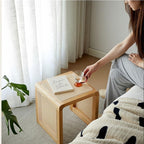 Square Rattan Side Table Modern Small Wooden Coffee Table Wood and Hand-Woven Rattan End Table Nightstand for Living Room Long Lasting
