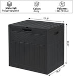 Dark Gray 33 Gal Wood & Rattan Plastic Storage Bench, Outdoor Deck Box, Patio Storage Box for Garden Cushions Tools, Garden Tool Storage Pool Accessory Holder Cushions Lid Side Table Function