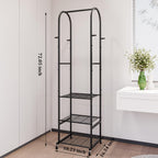 SUOERNUO Rolling Clothes Rack Clothing Rack With 3 Tier Metal Shelves | Clothing racks for hanging clothes With 4 Hooks for Small Space.Garment Rack for Bedroom Laundry room Entrance Hall,Black