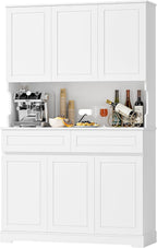 FACBOTALL 74" Pantry Cabinet, Tall Kitchen Pantry Cabinet with 6 Doors and 2 Drawers, Kitchen Hutch with Wide Countertop, Modern Kitchens Cupboard with Adjustable Shelves and Charge Holes, White