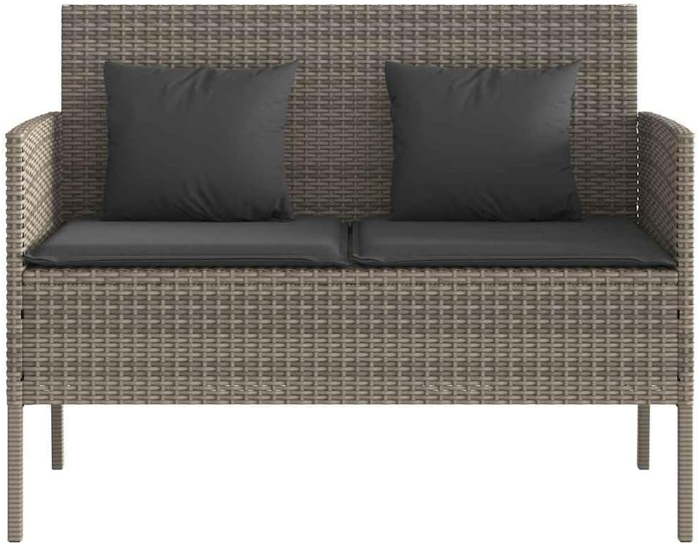 Patio Storage Bench with Cushion, PE Rattan Garden Bench with Waterproof Bag, Outdoor Seating and Storage Box for Cushions and Towels, Gray