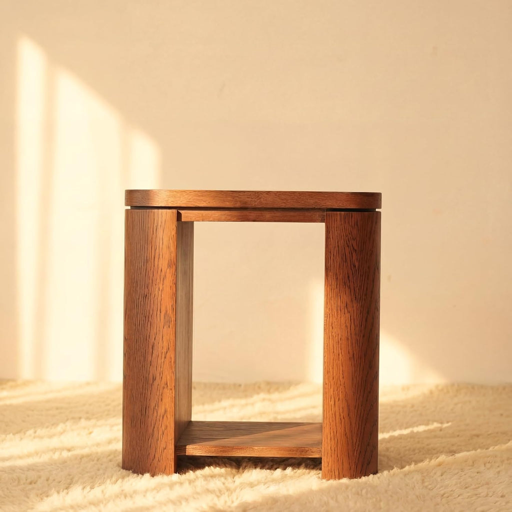 Ovelo End Table Solid Wood Oak Side Table with Storage Shelf, Modern Small Accent Table, White Oak Finish Brown 2 Tier Nightstand for Living Room, Bedroom, Sofa Side Table